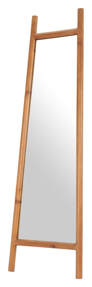 70" Natural Solid Wood Leaning Geometric Framed Standing Mirror on a white background