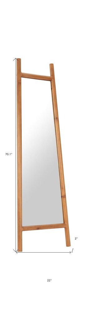 70" Natural Solid Wood Leaning Geometric Framed Standing Mirror on a white background