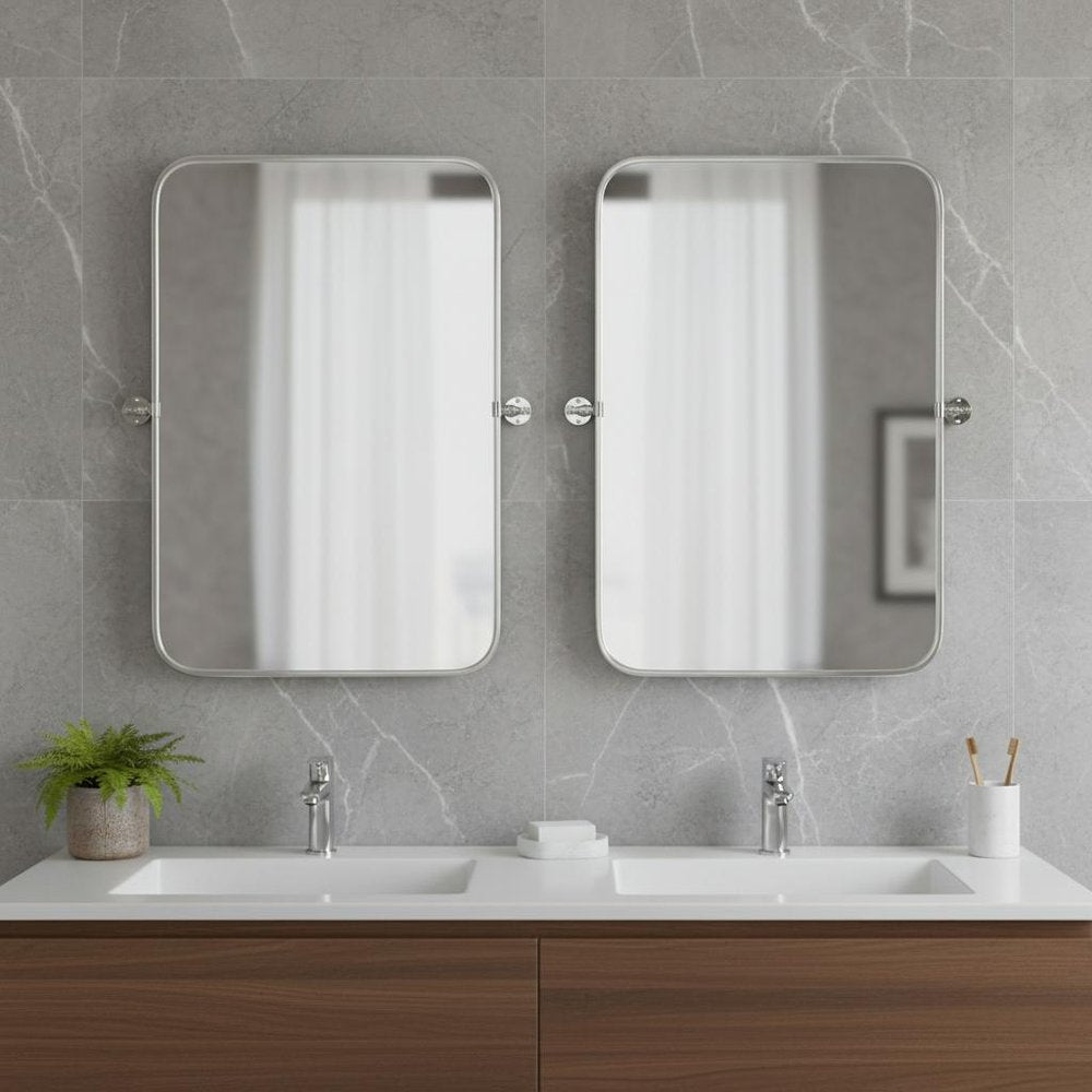 Set of Two 32" Silver Metal Framed Accent Mirrors