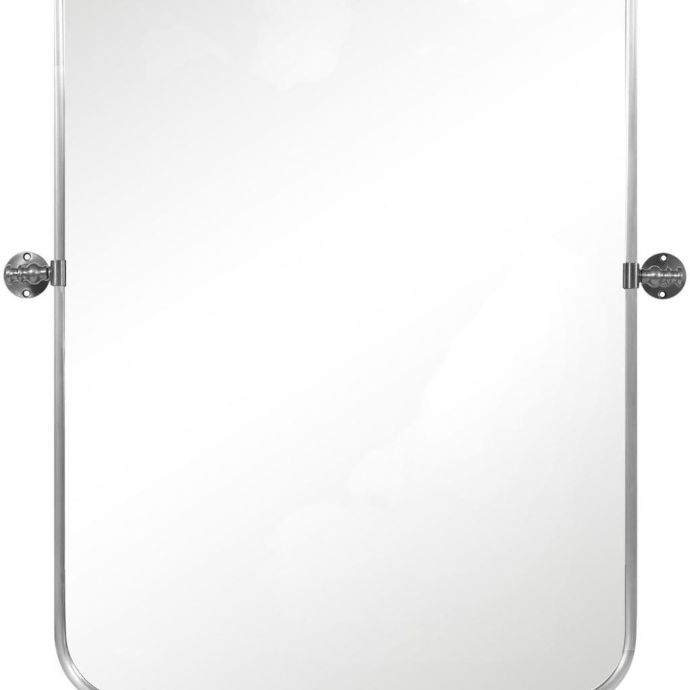 Set of Two 32" Silver Metal Framed Accent Mirrors on a white background