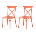 Set of Two Salmon Heavy Duty Plastic Outdoor Stacking Dining Chairs on a white background
