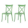 Set of Two Green Heavy Duty Plastic Outdoor Stacking Dining Chairs on a white background