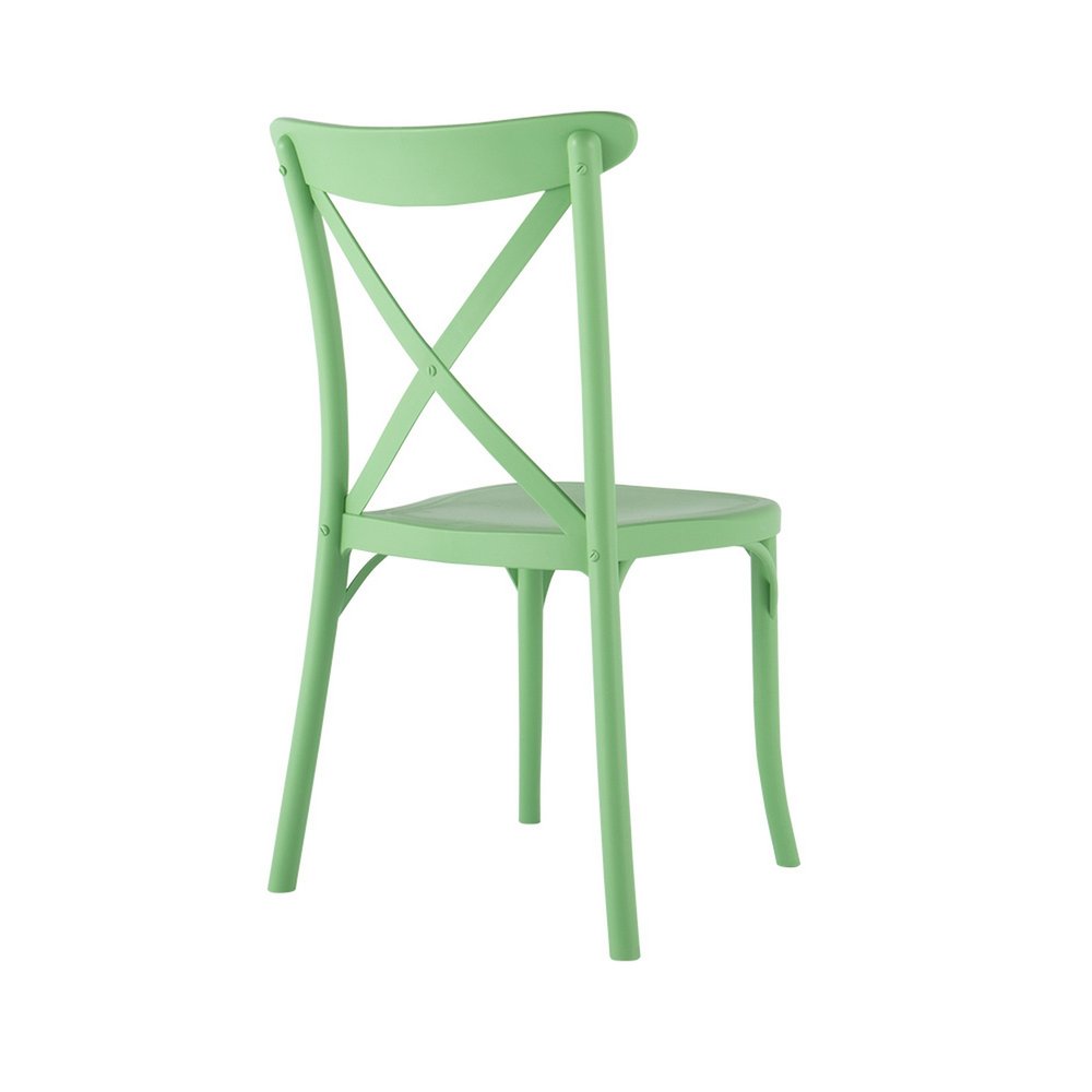 Set of Two Green Heavy Duty Plastic Outdoor Stacking Dining Chairs on a white background