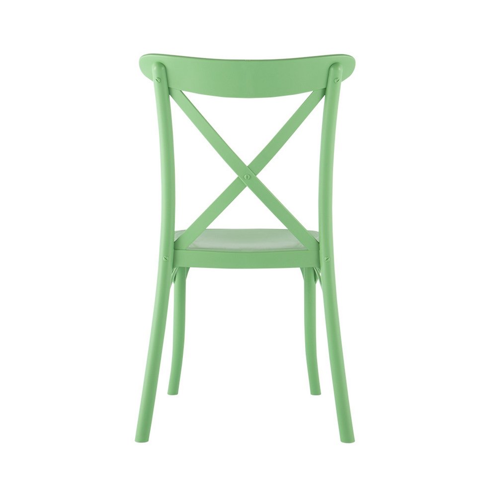 Set of Two Green Heavy Duty Plastic Outdoor Stacking Dining Chairs on a white background