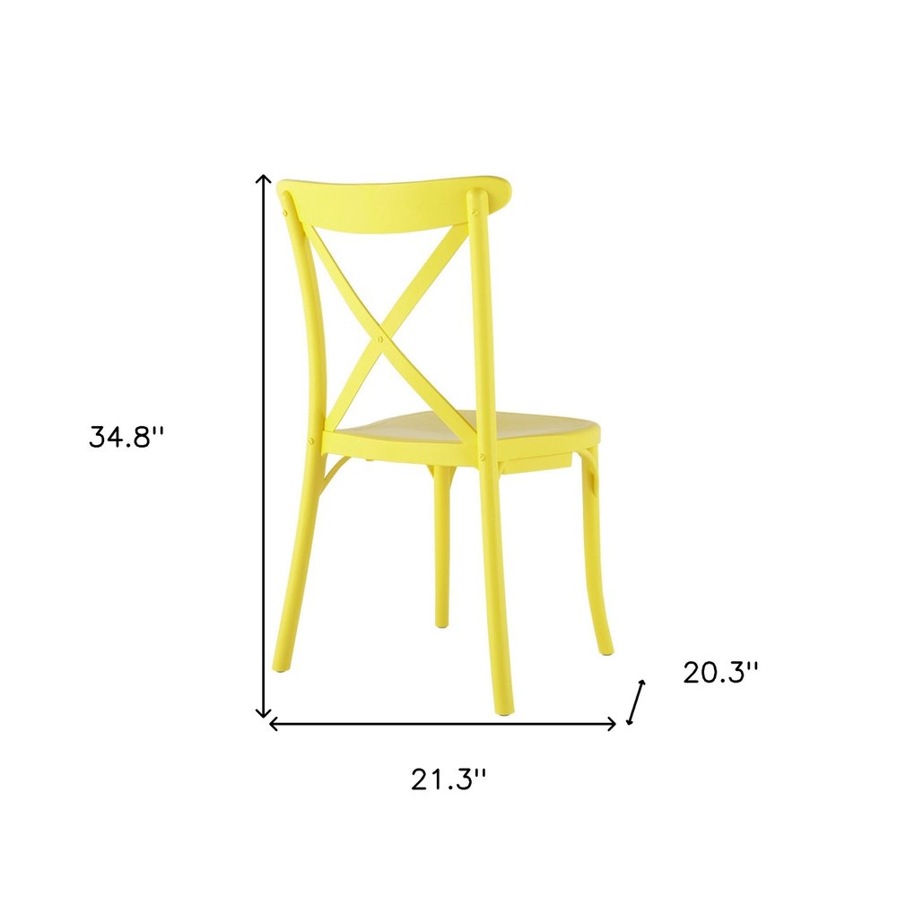 Set of Two Yellow Heavy Duty Plastic Outdoor Dining Chairs on a white background