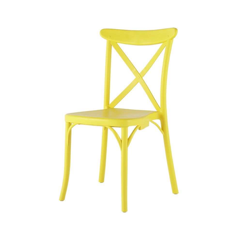 Set of Two Yellow Heavy Duty Plastic Outdoor Dining Chairs on a white background