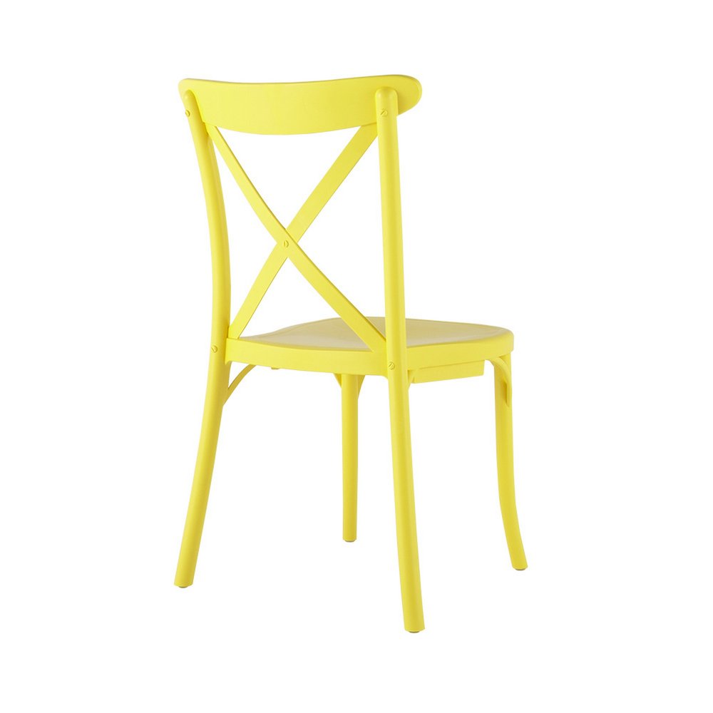 Set of Two Yellow Heavy Duty Plastic Outdoor Dining Chairs on a white background