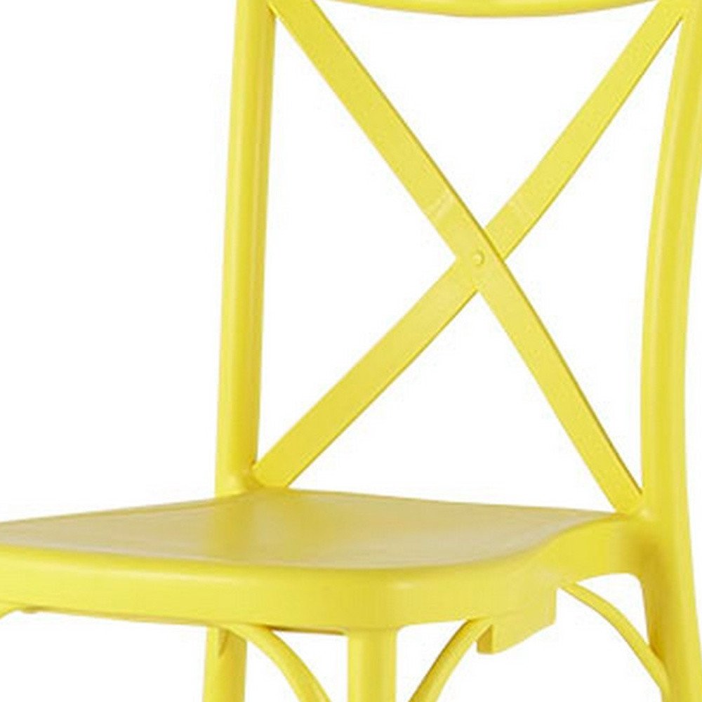 Set of Two Yellow Heavy Duty Plastic Outdoor Dining Chairs on a white background