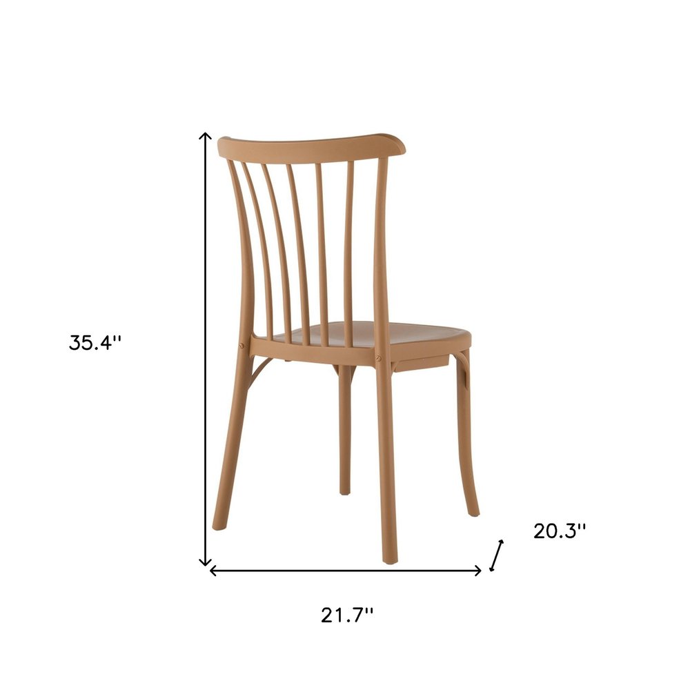 Set of Two Tan and Natural Heavy Duty Plastic Slat Back Dining Side Chairs on a white background