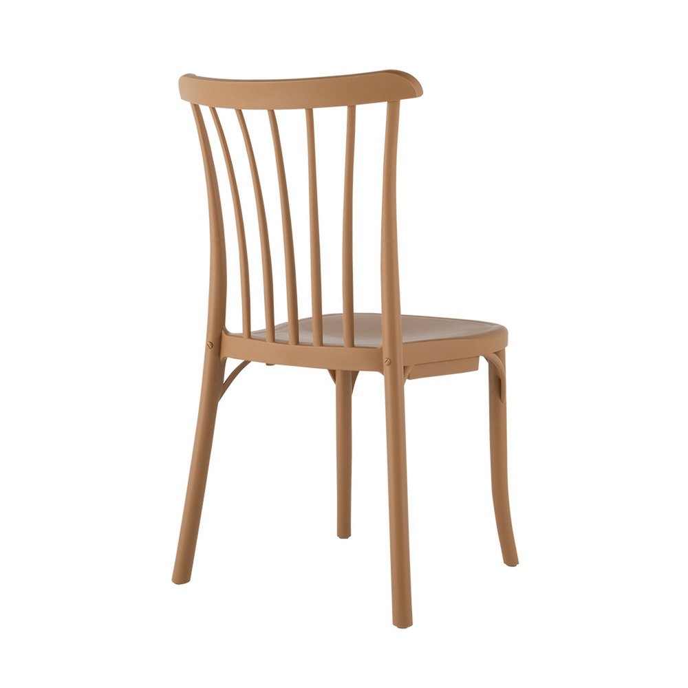 Set of Two Tan and Natural Heavy Duty Plastic Slat Back Dining Side Chairs on a white background