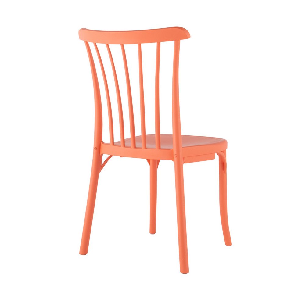Set of Two Salmon Heavy Duty Plastic Outdoor Stacking Dining Chairs on a white background