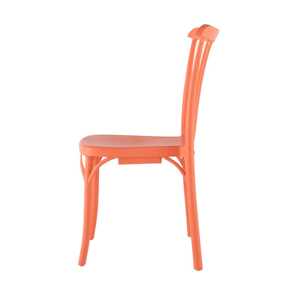 Set of Two Salmon Heavy Duty Plastic Outdoor Stacking Dining Chairs on a white background