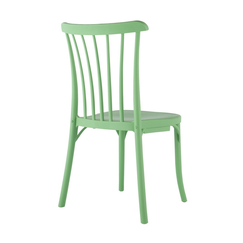 Set of Two Green Heavy Duty Plastic Outdoor Stacking Dining Chairs on a white background