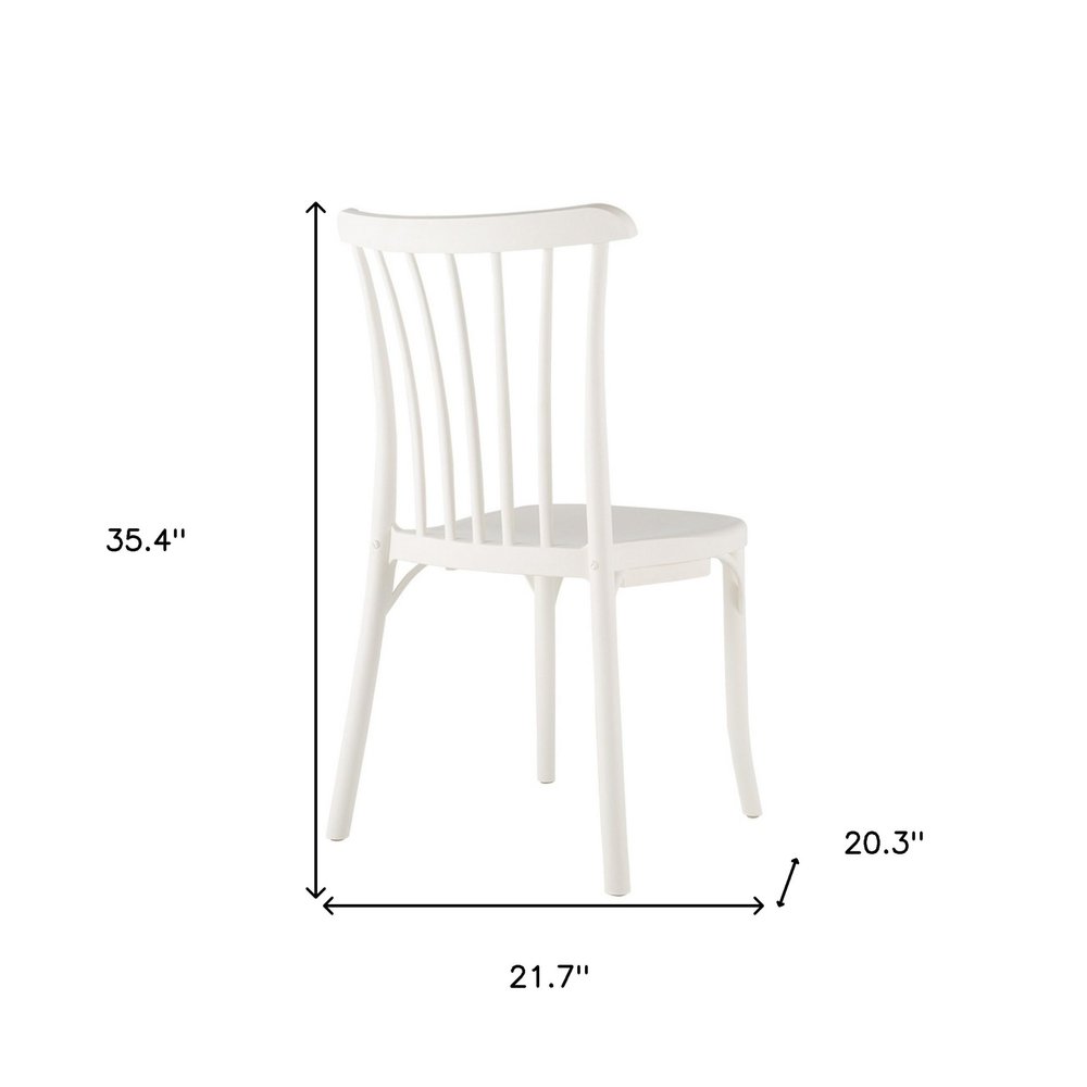 Set of Two White Heavy Duty Plastic Outdoor Stacking Dining Chairs on a white background