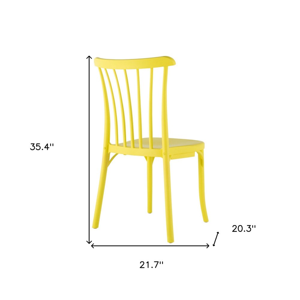 Set of Two Yellow Heavy Duty Plastic Outdoor Stacking Dining Chairs on a white background