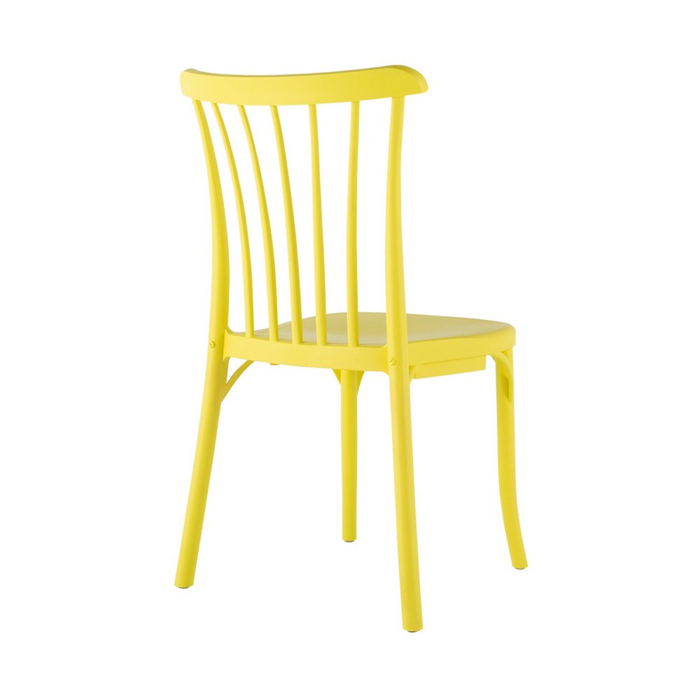 Set of Two Yellow Heavy Duty Plastic Outdoor Stacking Dining Chairs on a white background