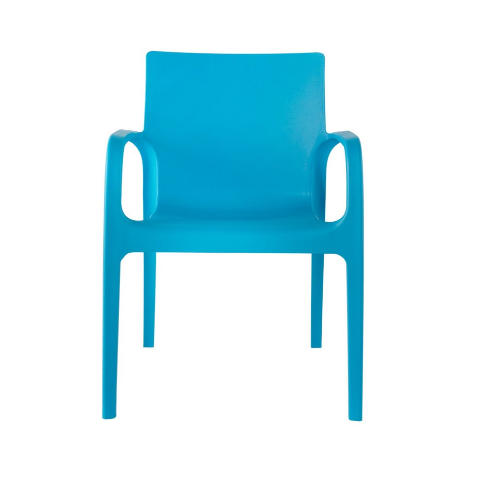 Set of Two Blue Heavy Duty Plastic Outdoor Stacking Dining Chairs on a white background