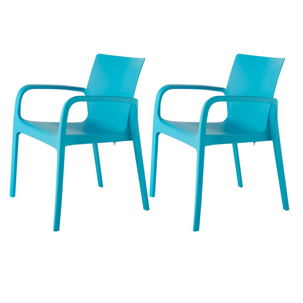 Set of Two Blue Heavy Duty Plastic Outdoor Stacking Dining Chairs on a white background