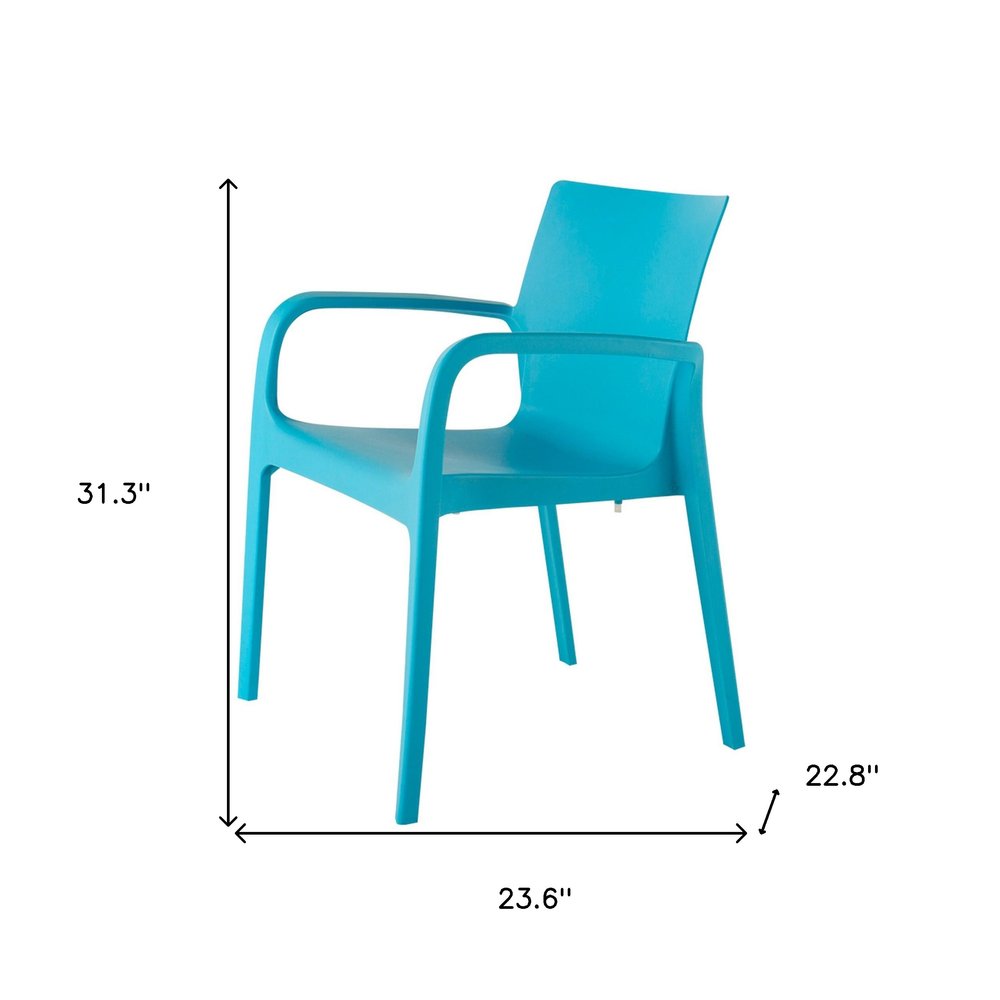 Set of Two Blue Heavy Duty Plastic Outdoor Stacking Dining Chairs on a white background