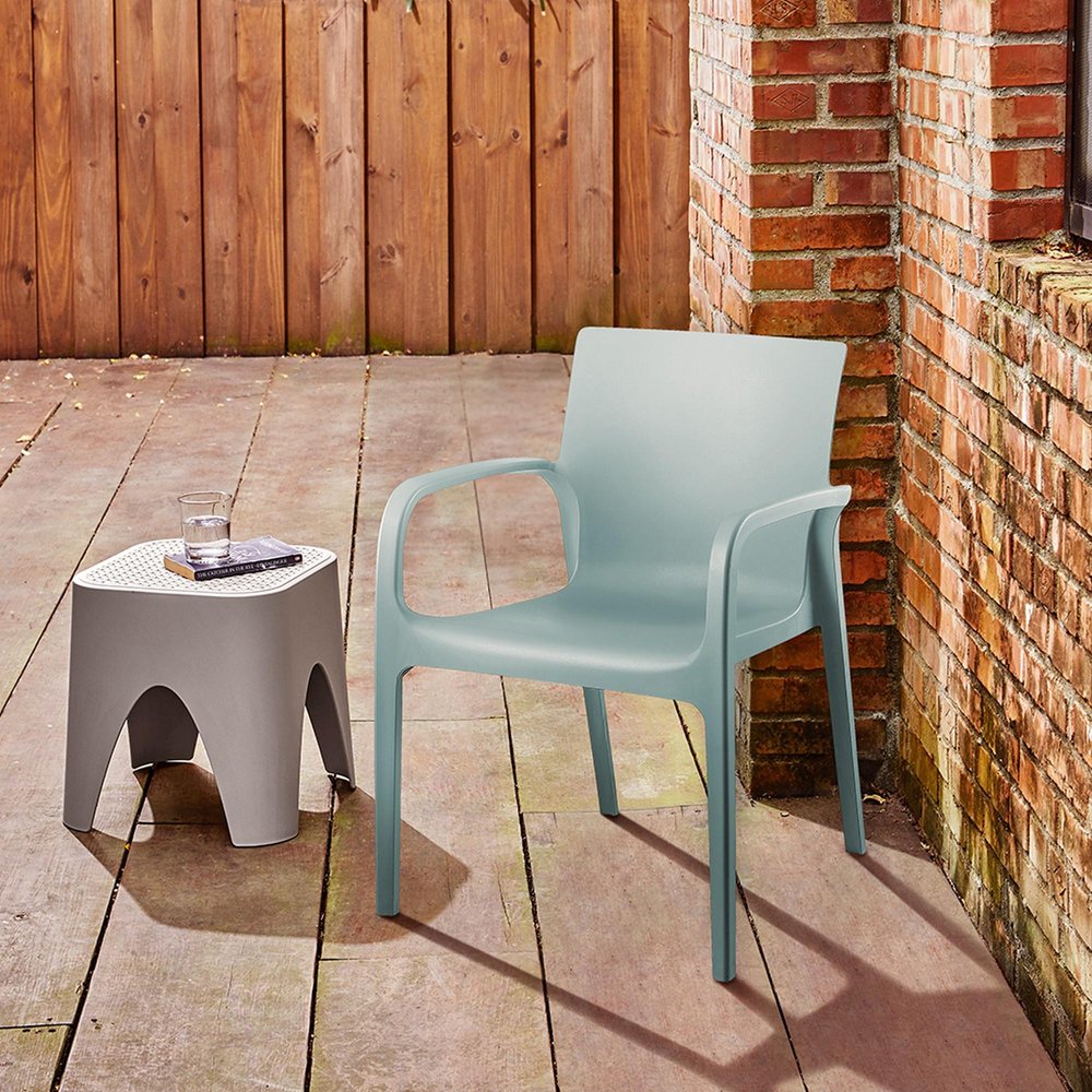 Set of Two Baby Blue Heavy Duty Plastic Outdoor Stacking Dining Chairs