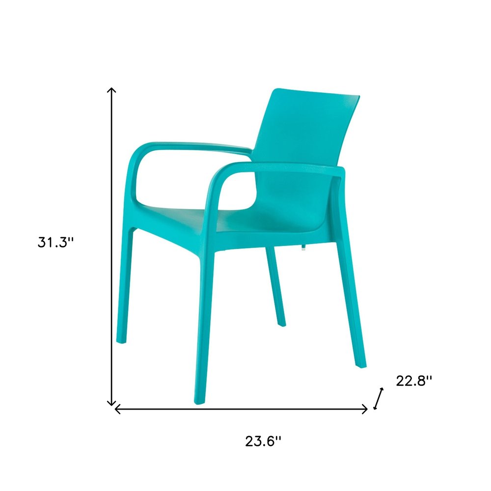 Set of Two Turquoise Heavy Duty Plastic Outdoor Stacking Dining Chairs on a white background