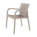 Set of Two Taupe Heavy Duty Plastic Outdoor Stacking Dining Chairs on a white background