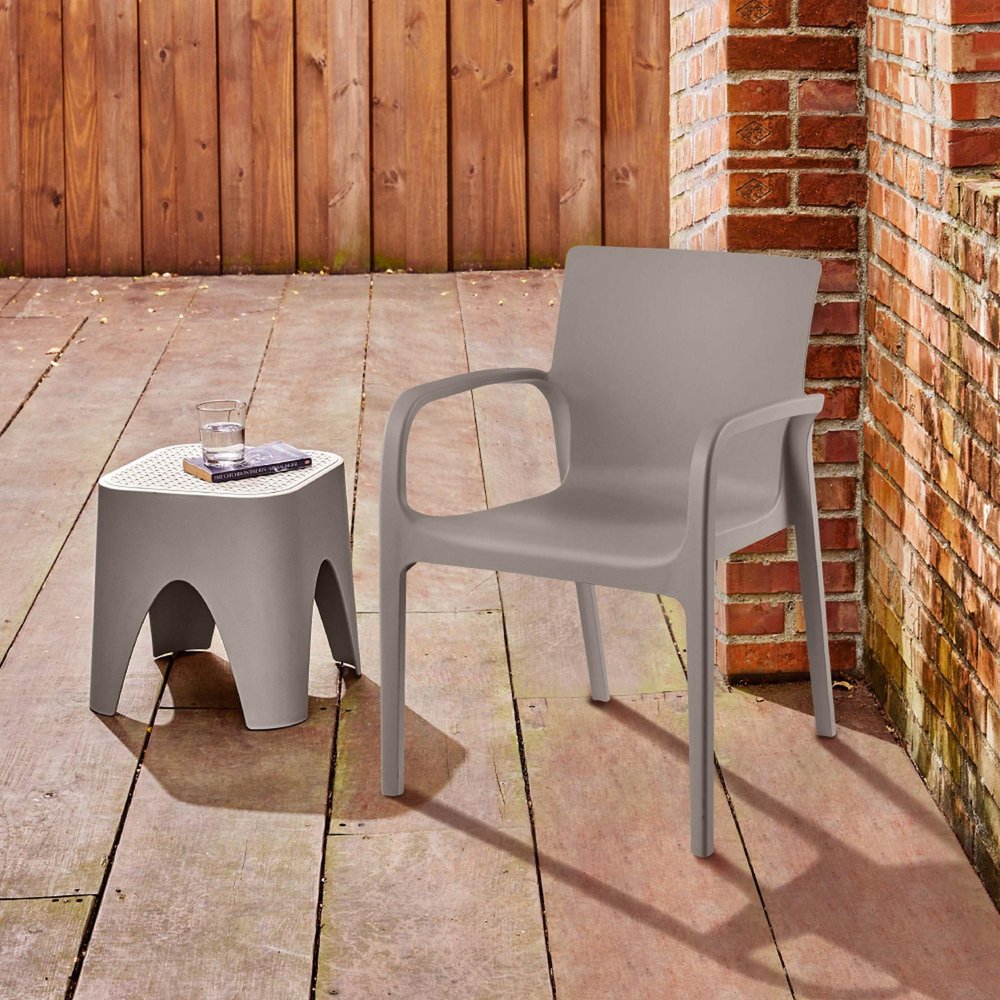 Set of Two Taupe Heavy Duty Plastic Outdoor Stacking Dining Chairs