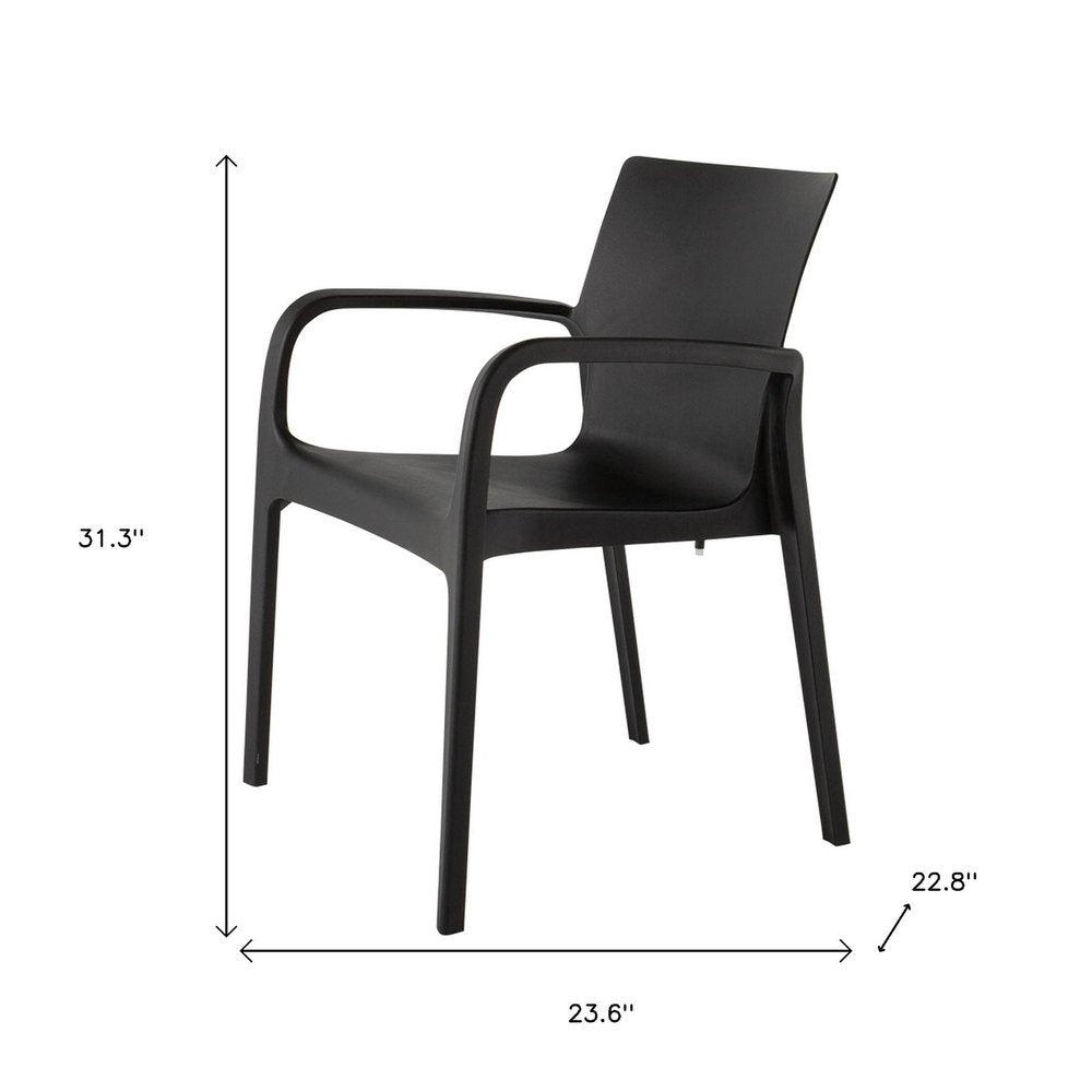 Set of Two Black Heavy Duty Plastic Outdoor Stacking Dining Chairs on a white background