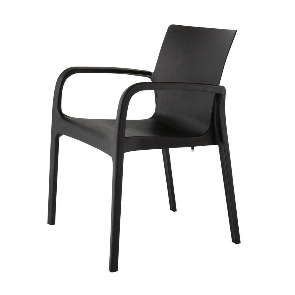 Set of Two Black Heavy Duty Plastic Outdoor Stacking Dining Chairs on a white background