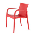 Set of Two Red Heavy Duty Plastic Outdoor Stacking Dining Chairs on a white background
