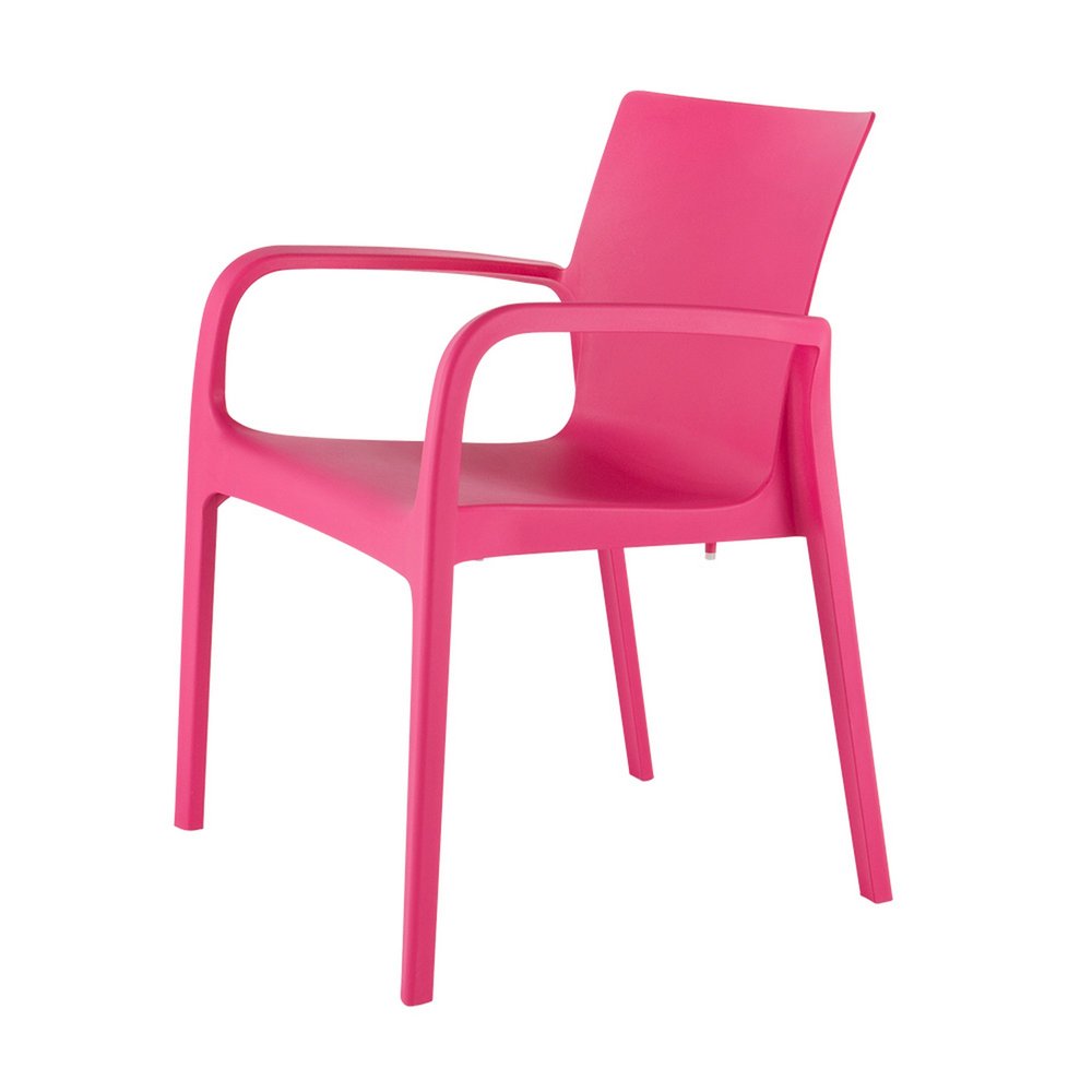 Set of Two Fuchsia Heavy Duty Plastic Outdoor Stacking Dining Chairs on a white background