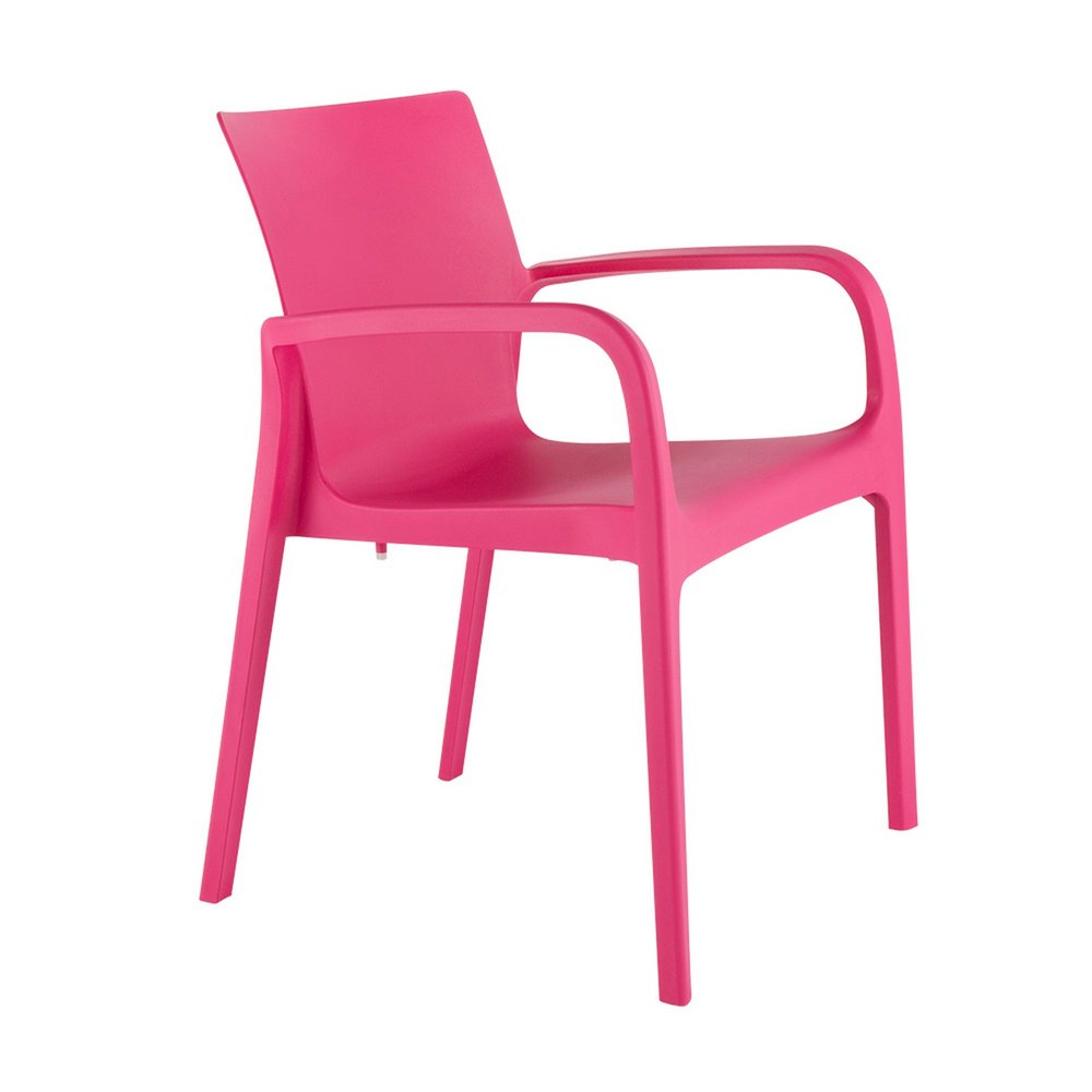 Set of Two Fuchsia Heavy Duty Plastic Outdoor Stacking Dining Chairs on a white background