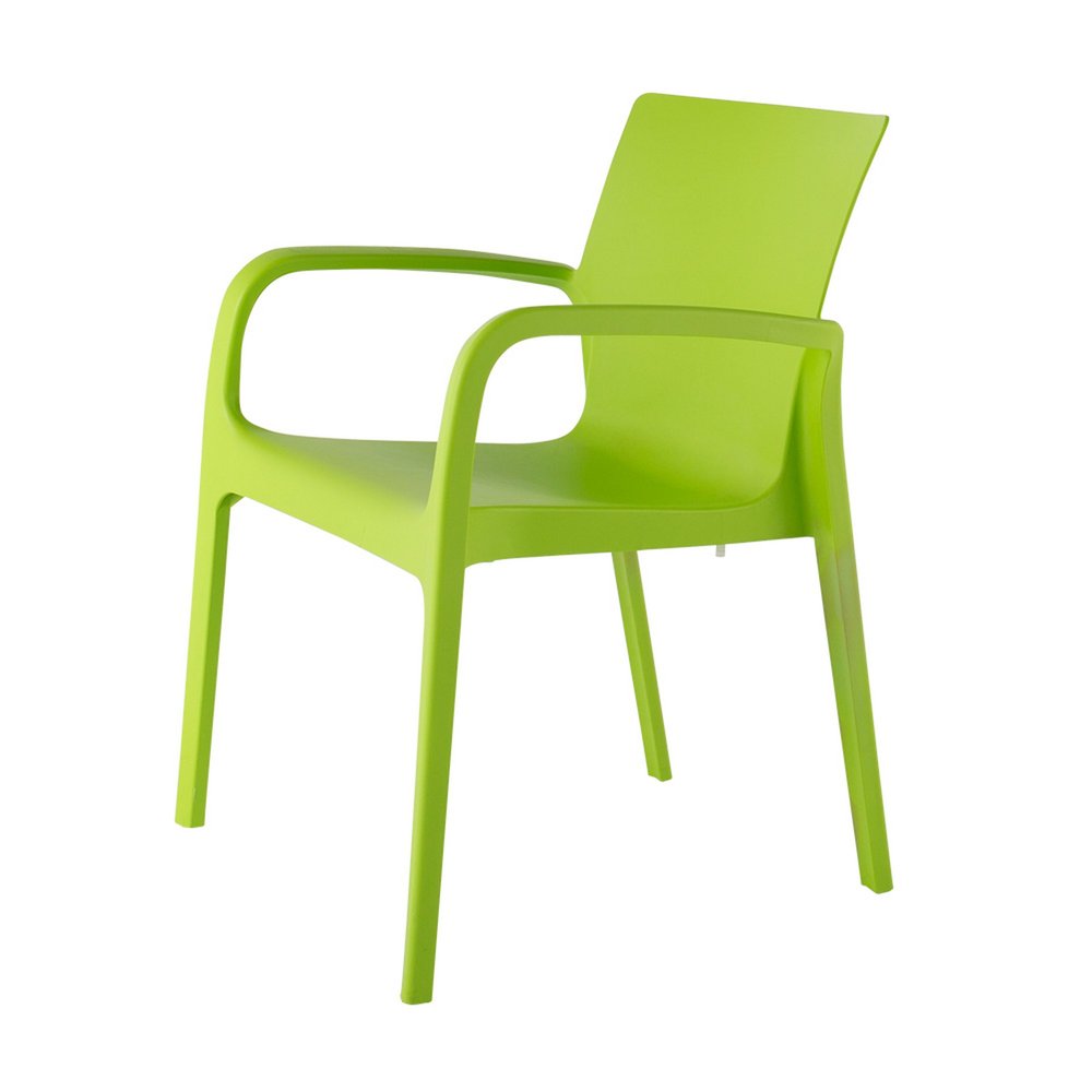Set of Two Green Heavy Duty Plastic Outdoor Stacking Dining Chairs on a white background