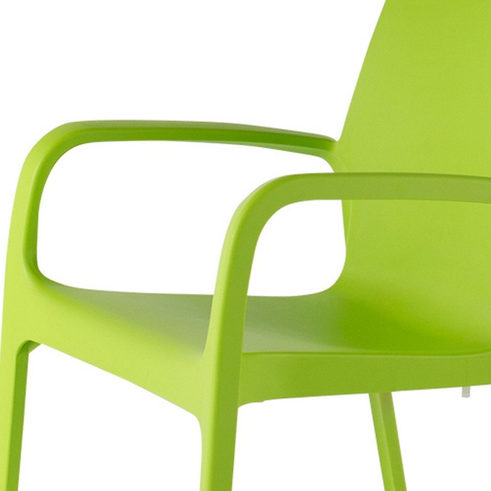 Set of Two Green Heavy Duty Plastic Outdoor Stacking Dining Chairs on a white background