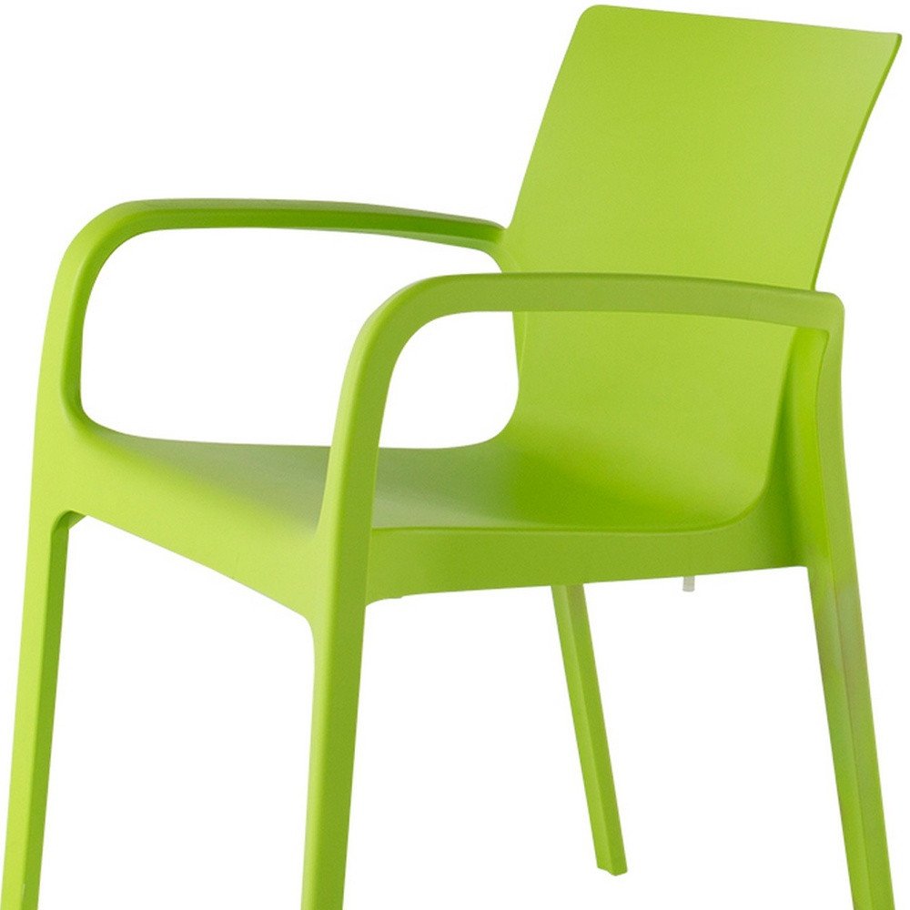 Set of Two Green Heavy Duty Plastic Outdoor Stacking Dining Chairs on a white background
