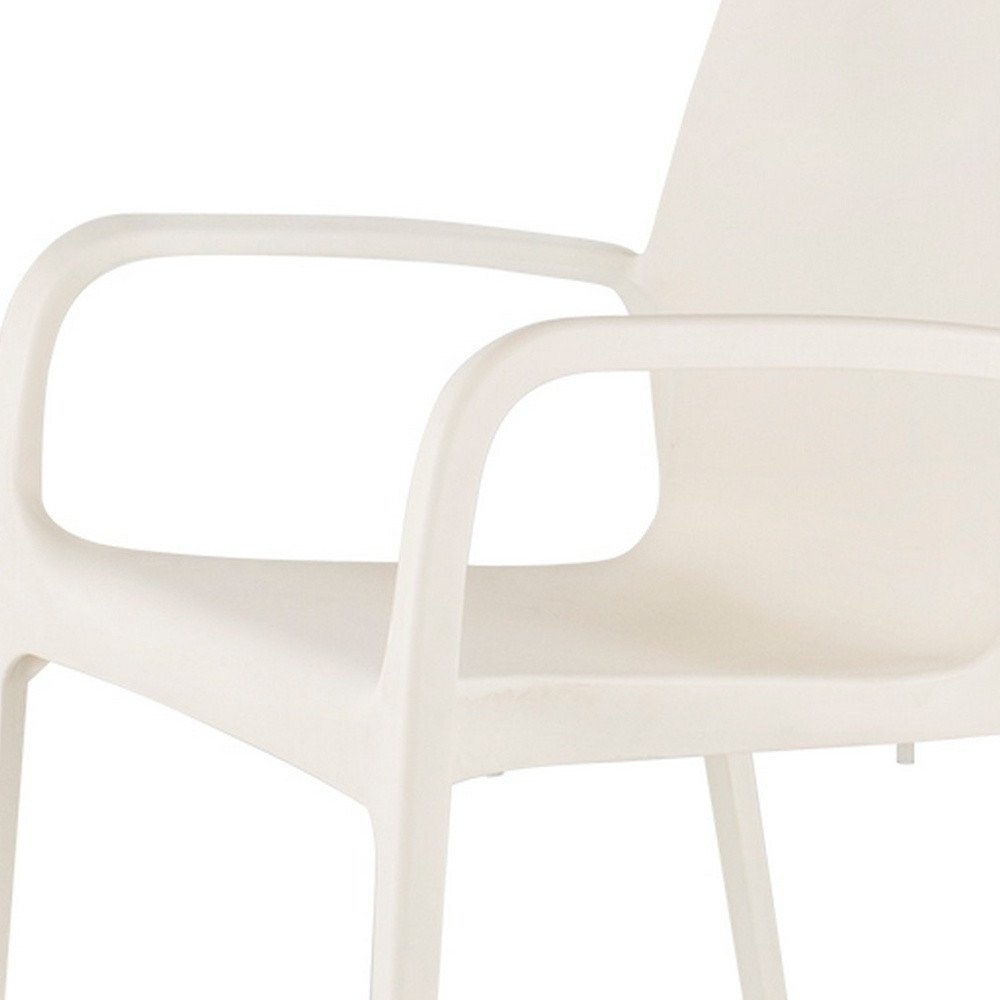 Set of Two White Heavy Duty Plastic Outdoor Stacking Dining Chairs on a white background