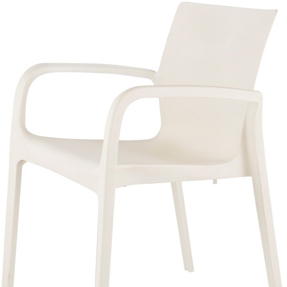 Set of Two White Heavy Duty Plastic Outdoor Stacking Dining Chairs on a white background
