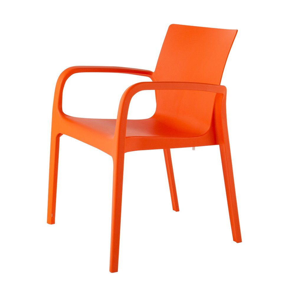 Set of Two Orange Heavy Duty Plastic Outdoor Stacking Dining Chairs on a white background