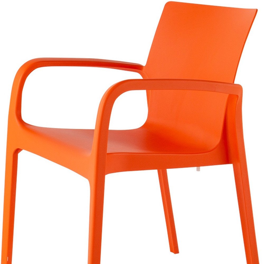 Set of Two Orange Heavy Duty Plastic Outdoor Stacking Dining Chairs on a white background