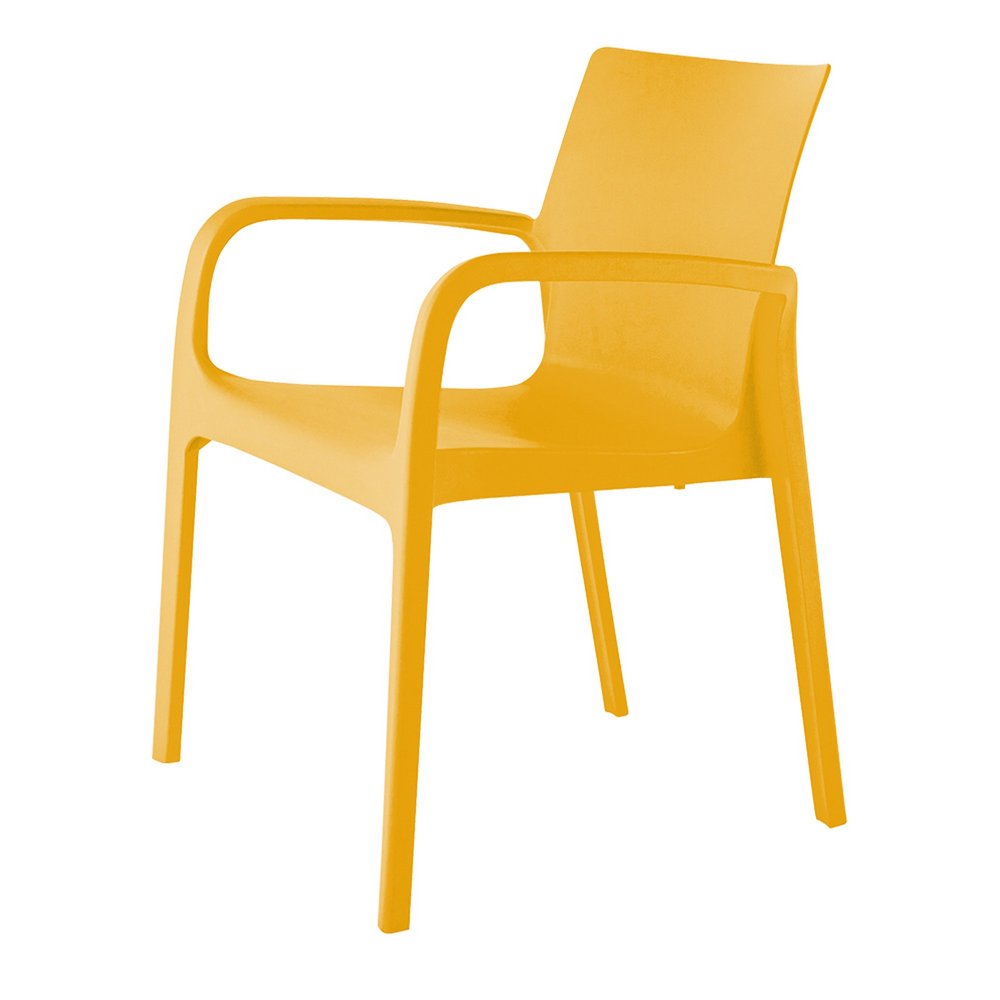 Set of Two Gold Heavy Duty Plastic Outdoor Stacking Dining Chairs on a white background