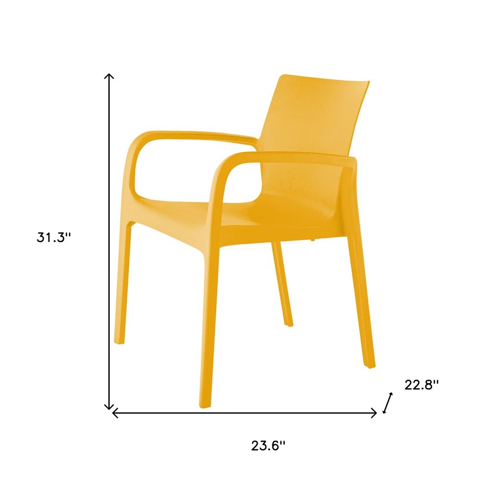 Set of Two Gold Heavy Duty Plastic Outdoor Stacking Dining Chairs on a white background