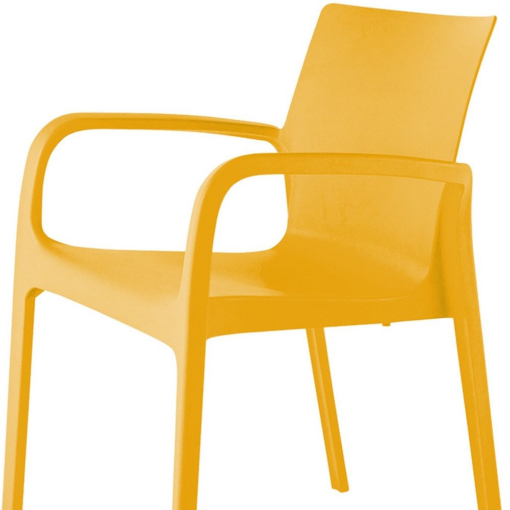 Set of Two Gold Heavy Duty Plastic Outdoor Stacking Dining Chairs on a white background
