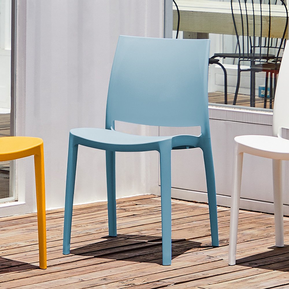 Set of Four Baby Blue Heavy Duty Plastic Outdoor Stacking Dining Chairs