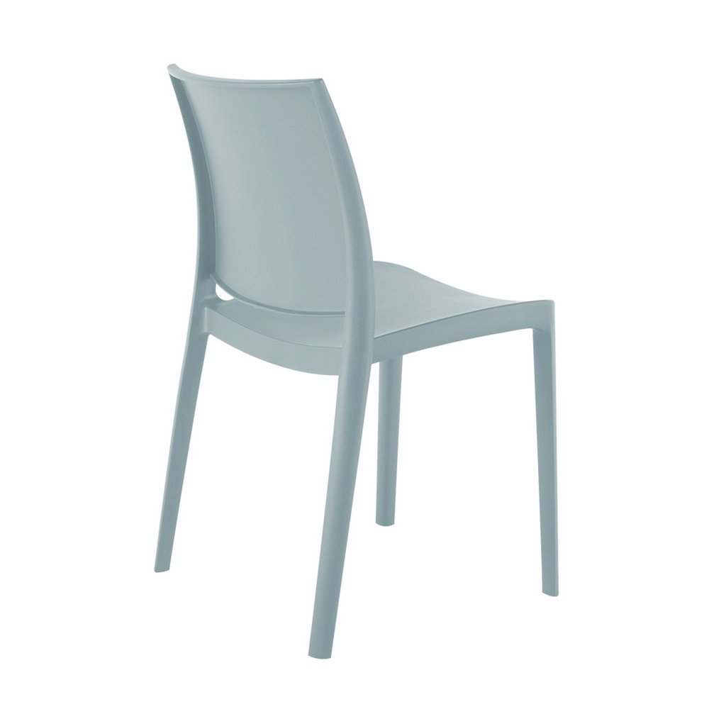 Set of Four Baby Blue Heavy Duty Plastic Outdoor Stacking Dining Chairs on a white background