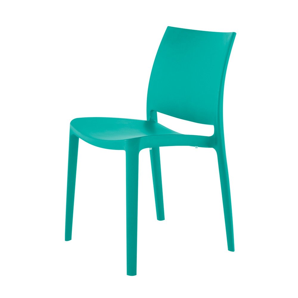 Set of Four Turquoise Heavy Duty Plastic Outdoor Stacking Dining Chairs on a white background