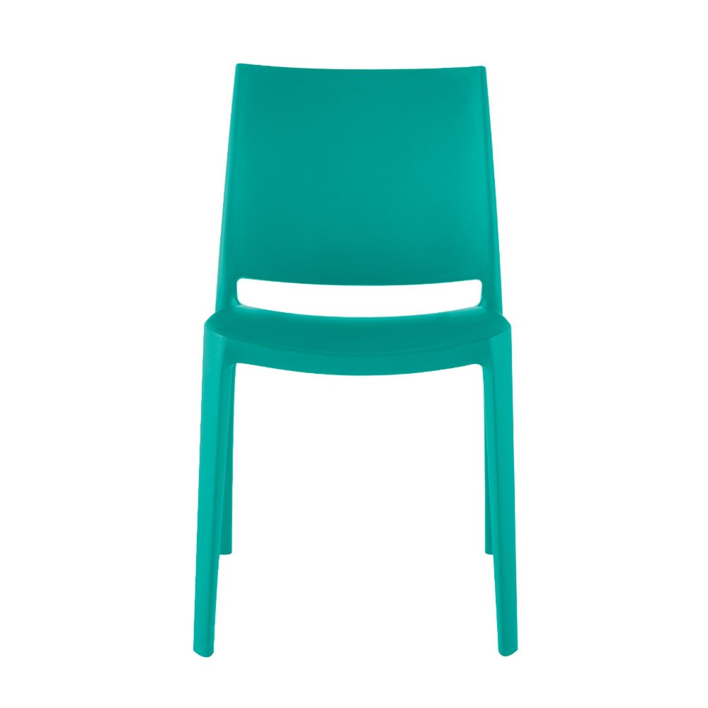 Set of Four Turquoise Heavy Duty Plastic Outdoor Stacking Dining Chairs on a white background