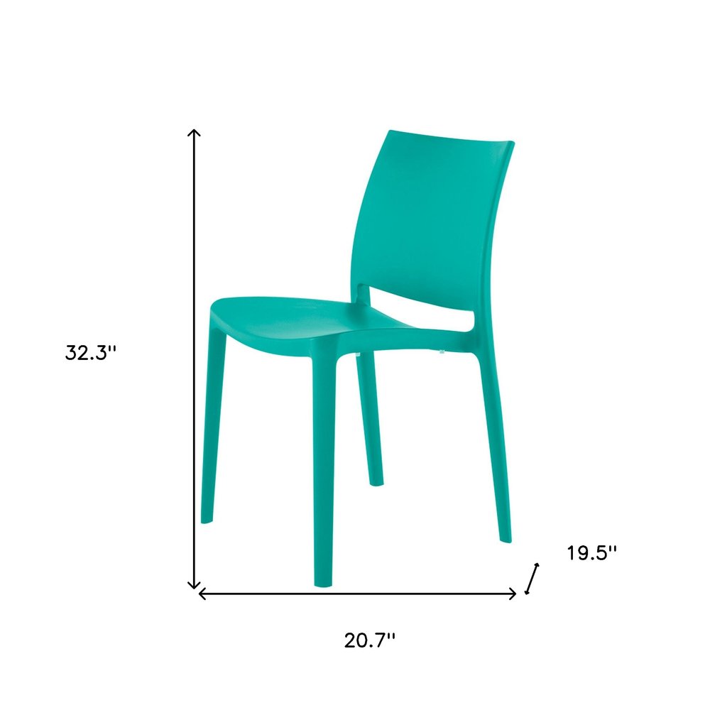 Set of Four Turquoise Heavy Duty Plastic Outdoor Stacking Dining Chairs on a white background