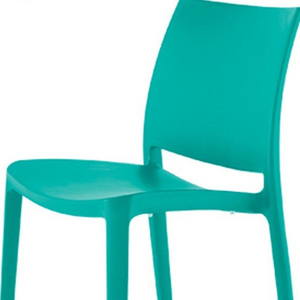 Set of Four Turquoise Heavy Duty Plastic Outdoor Stacking Dining Chairs on a white background