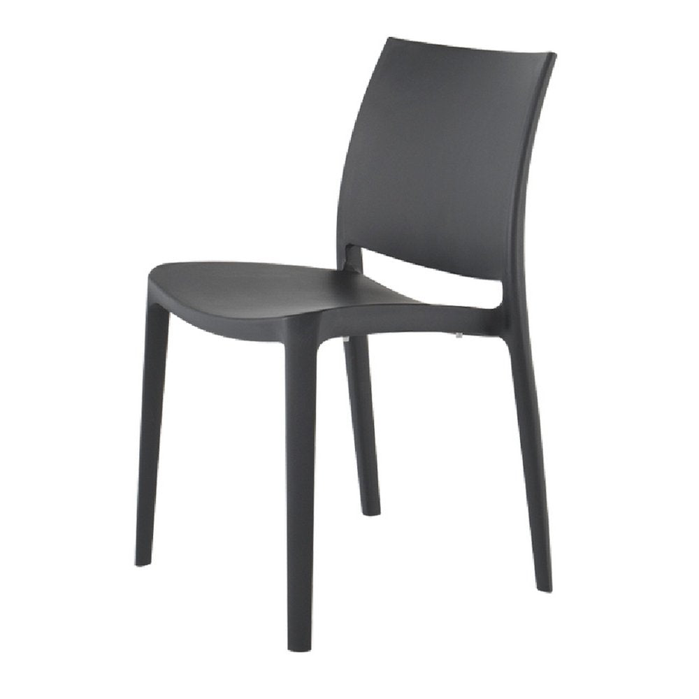 Set of Four Dark Gray Heavy Duty Plastic Outdoor Stacking Dining Chairs on a white background