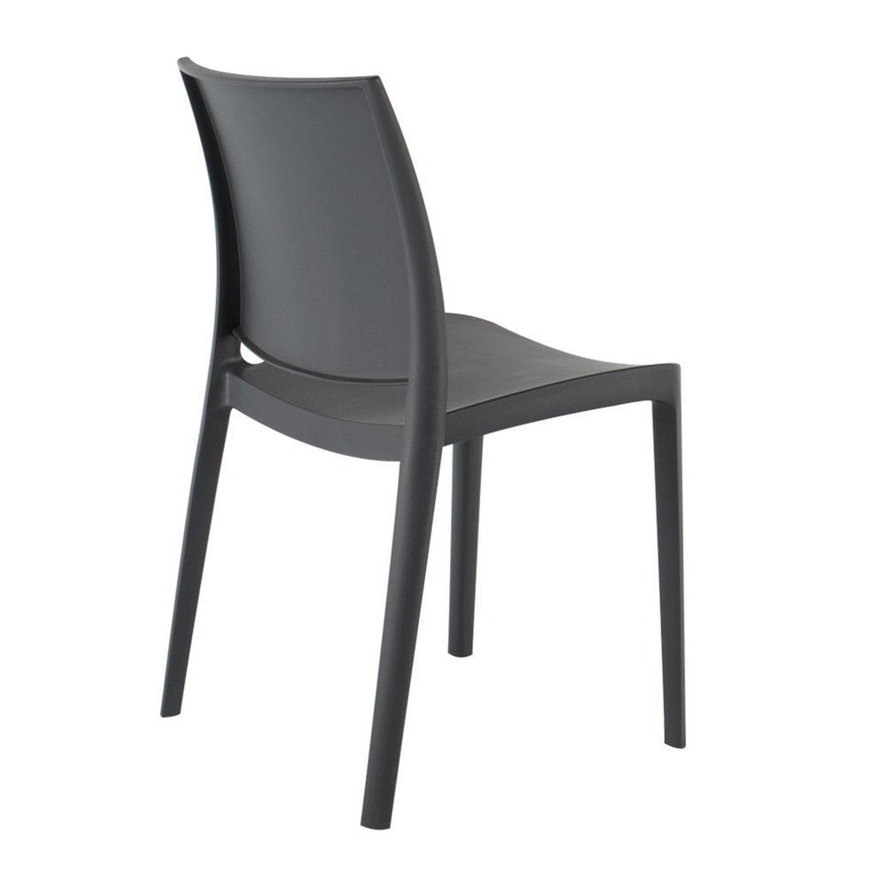 Set of Four Dark Gray Heavy Duty Plastic Outdoor Stacking Dining Chairs on a white background